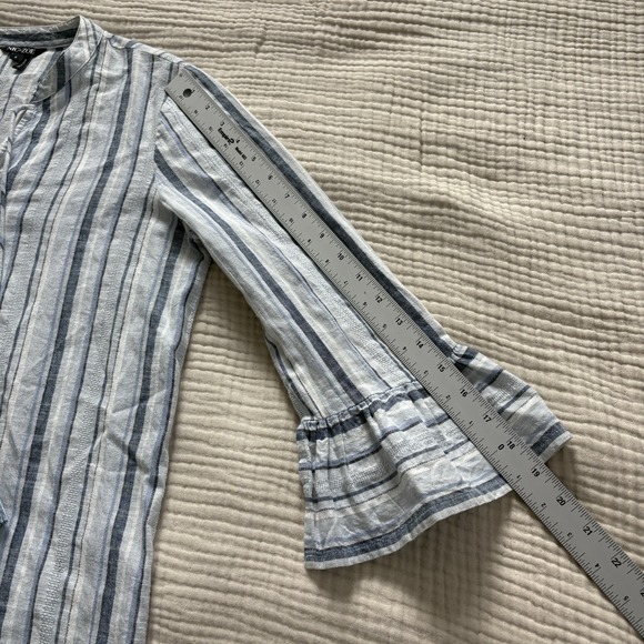 Nic+Zoe Blouse Womens Size Small Bell Sleeve Top White Multicolor Linen Blend - Picture 8 of 9